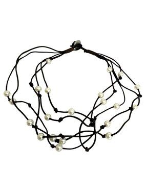 Boho Leather & Faux Pearl Multi-Strand Necklace